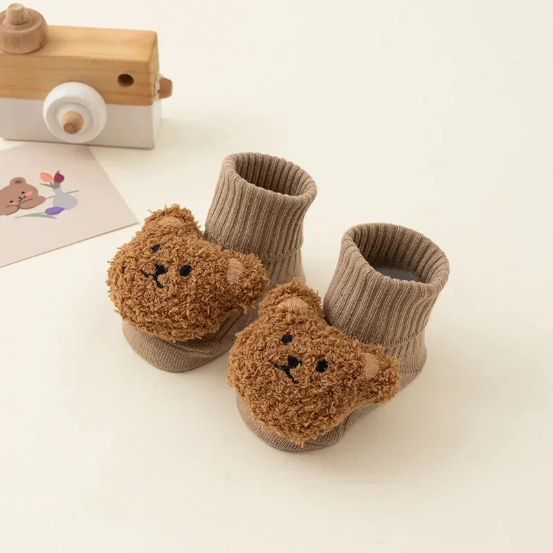 Cute Cartoon Bear Anti-Slip Baby Socks-MamaToddler-Coffee-0-1 Years-Mama Toddler