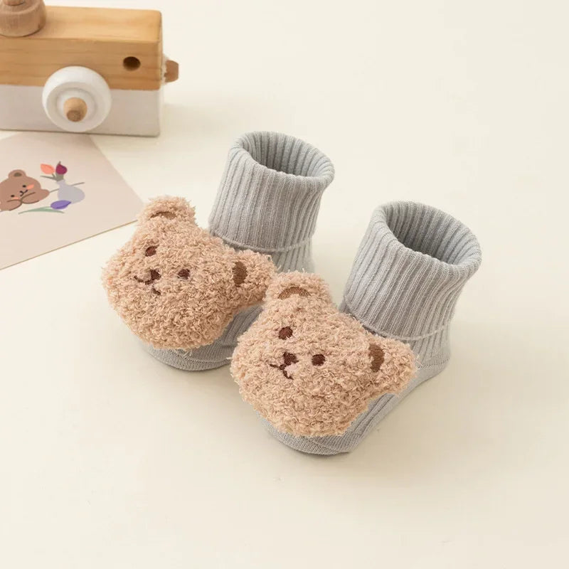 Cute Cartoon Bear Anti-Slip Baby Socks-MamaToddler-Gray-0-1 Years-Mama Toddler