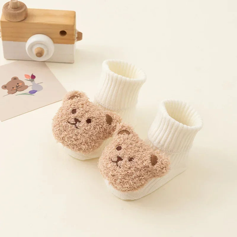 Cute Cartoon Bear Anti-Slip Baby Socks-MamaToddler-White-0-1 Years-Mama Toddler