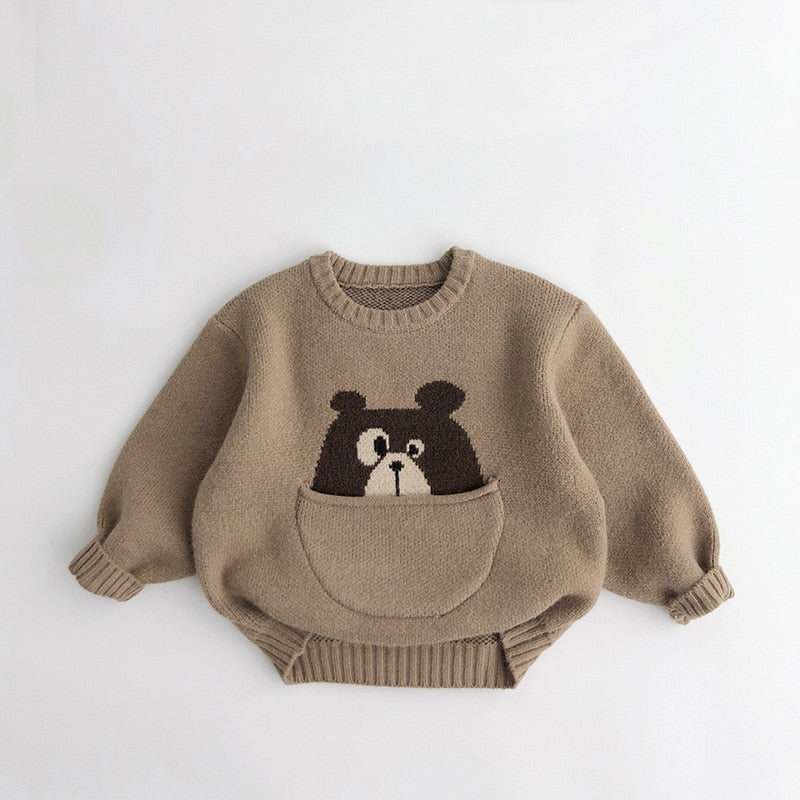 Cute Cartoon Kids Sweater-MamaToddler-Khaki - Husky-12 Months-Mama Toddler