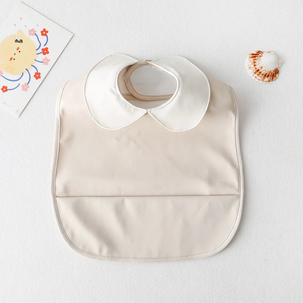 Cute Collar Solid Color Bib with Feed Pocket-MamaToddler-Beige-Mama Toddler