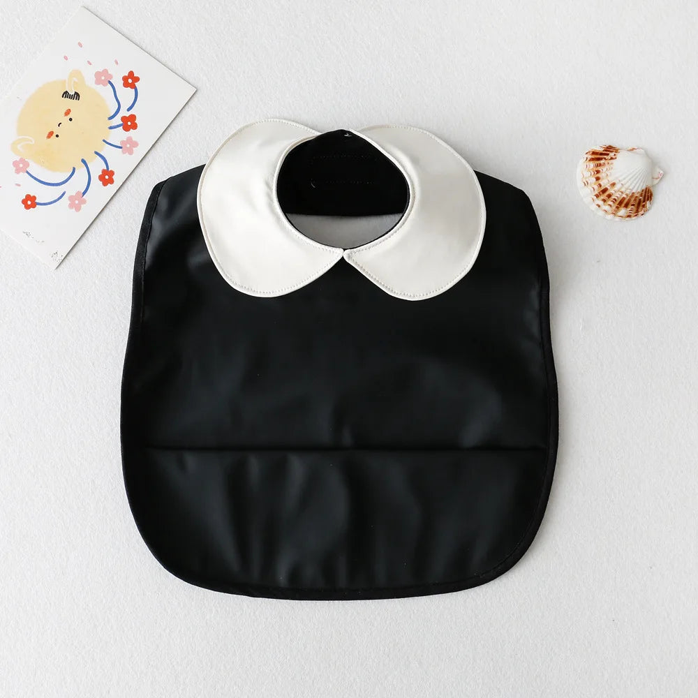 Cute Collar Solid Color Bib with Feed Pocket-MamaToddler-Black-Mama Toddler