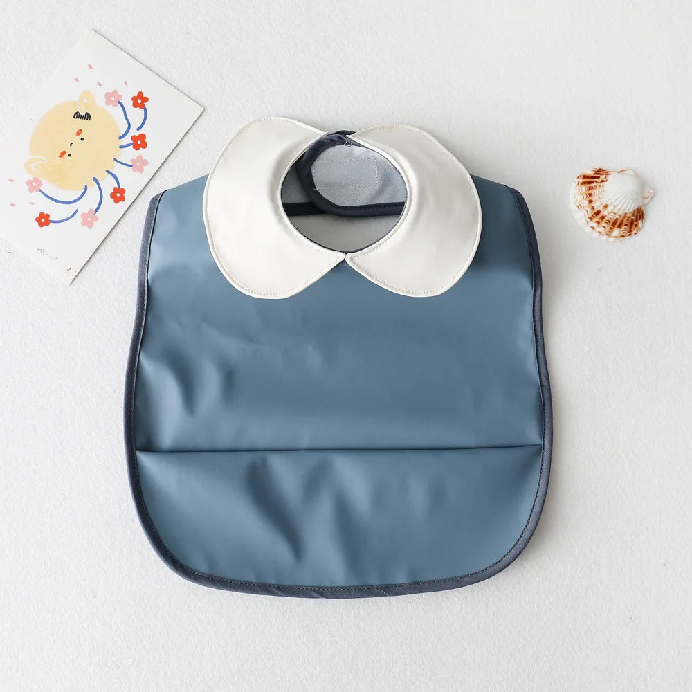 Cute Collar Solid Color Bib with Feed Pocket-MamaToddler-Dark Blue-Mama Toddler