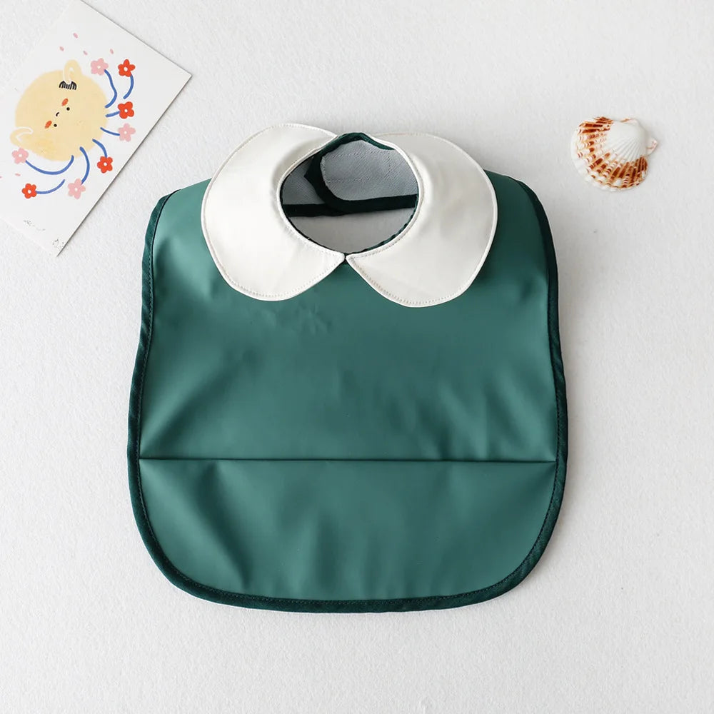 Cute Collar Solid Color Bib with Feed Pocket-MamaToddler-Green-Mama Toddler