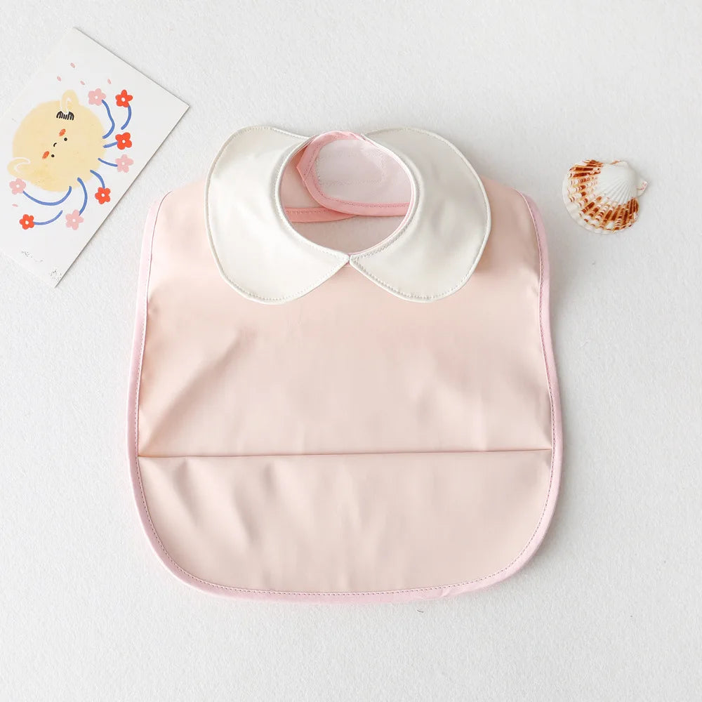 Cute Collar Solid Color Bib with Feed Pocket-MamaToddler-Light Pink-Mama Toddler