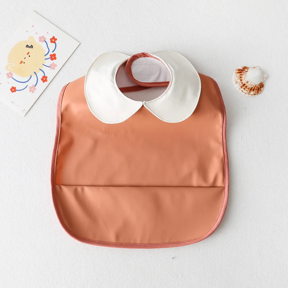 Cute Collar Solid Color Bib with Feed Pocket-MamaToddler-Orange-Mama Toddler