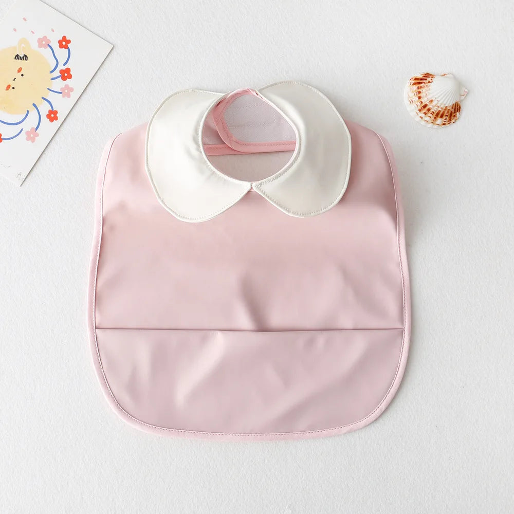 Cute Collar Solid Color Bib with Feed Pocket-MamaToddler-Pink-Mama Toddler