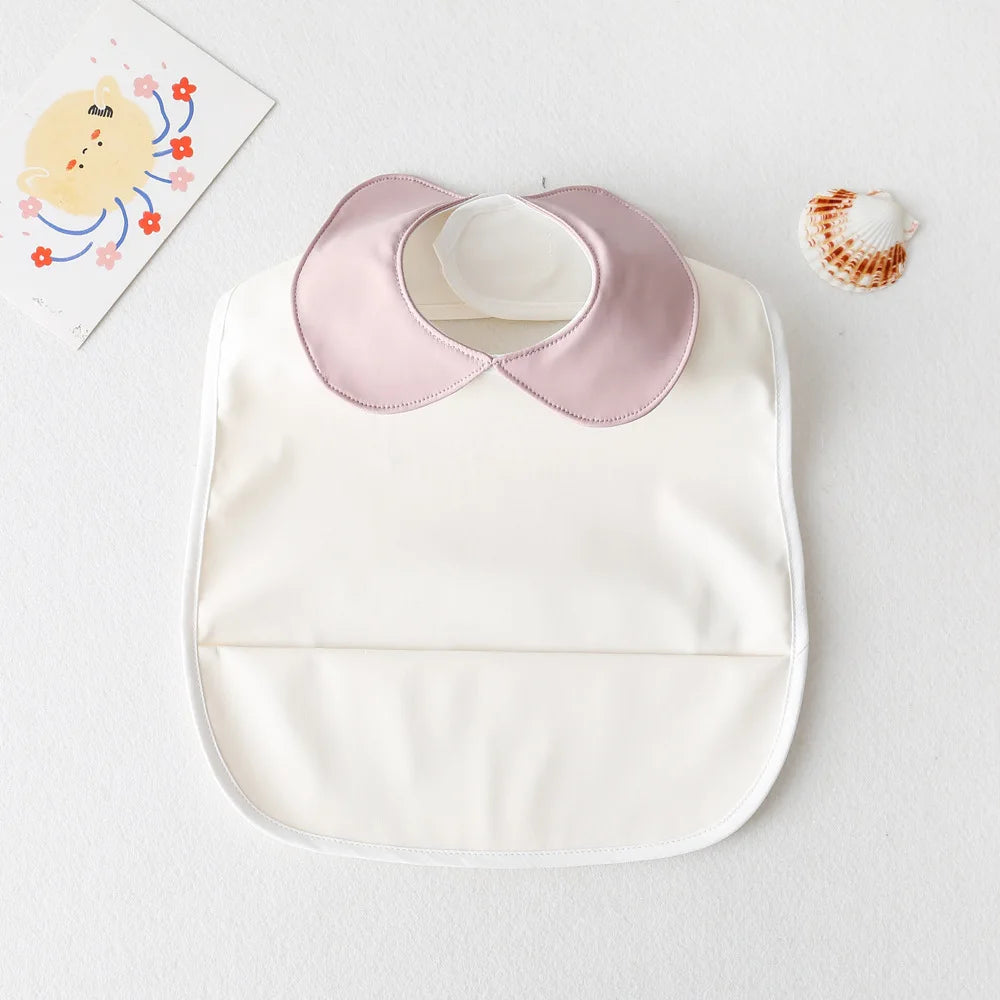 Cute Collar Solid Color Bib with Feed Pocket-MamaToddler-White-Mama Toddler