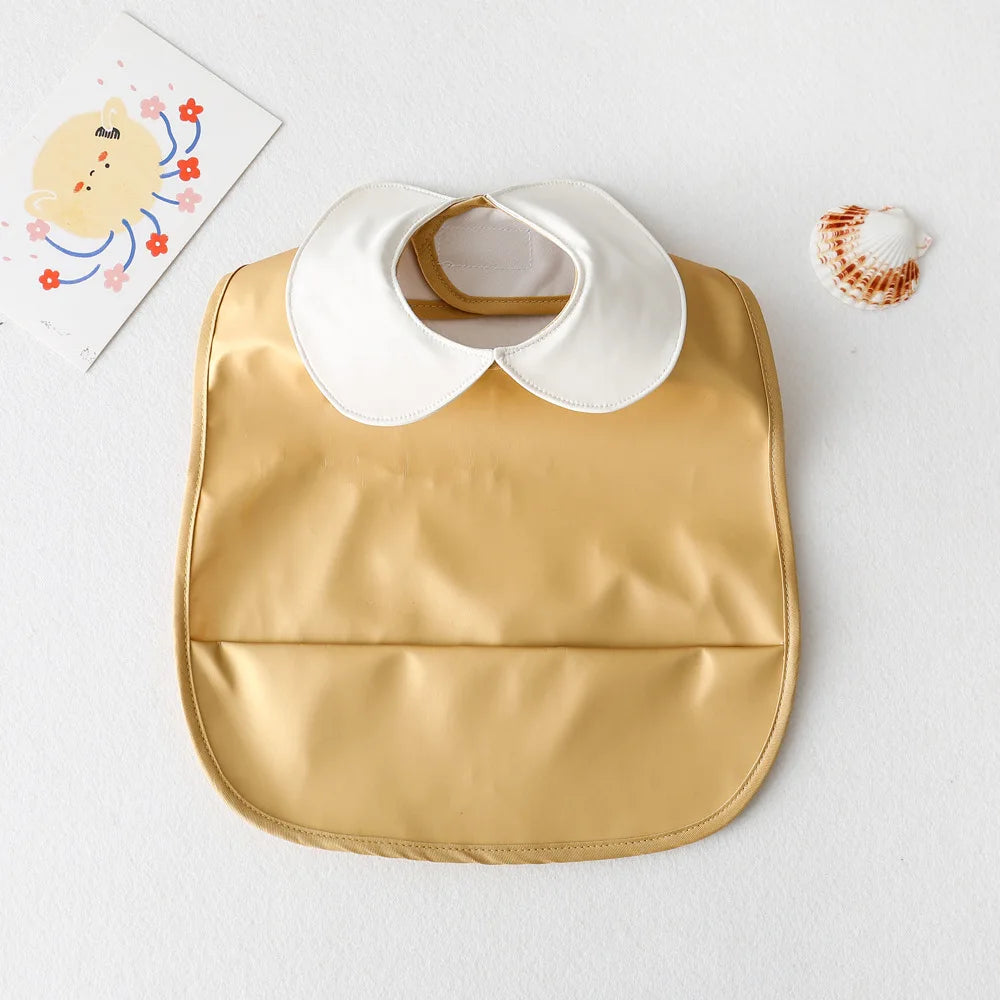 Cute Collar Solid Color Bib with Feed Pocket-MamaToddler-Yellow-Mama Toddler