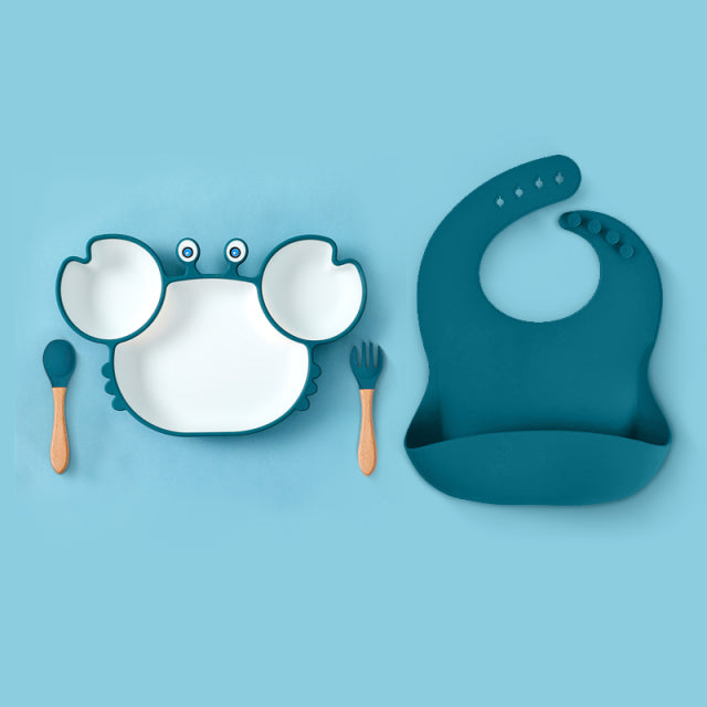 Cute Crab & Hippo Food Plates for Babies and Kids-Mama Toddler-Blue Crab 4 Pcs-Mama Toddler