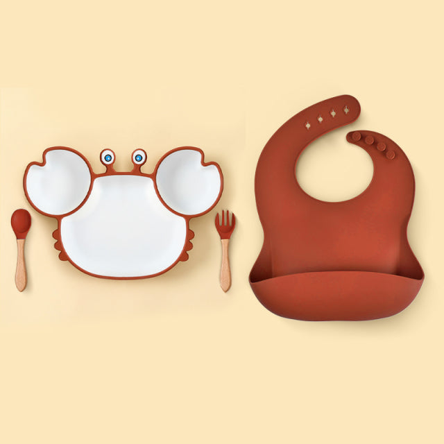 Cute Crab & Hippo Food Plates for Babies and Kids-Mama Toddler-Brown Crab 4 Pcs-Mama Toddler