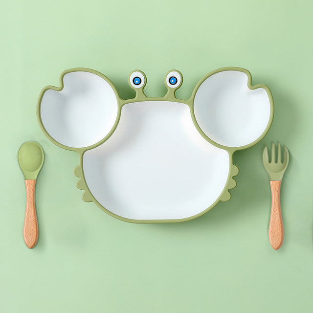 Cute Crab & Hippo Food Plates for Babies and Kids-Mama Toddler-Green Crab 3 Pcs-Mama Toddler