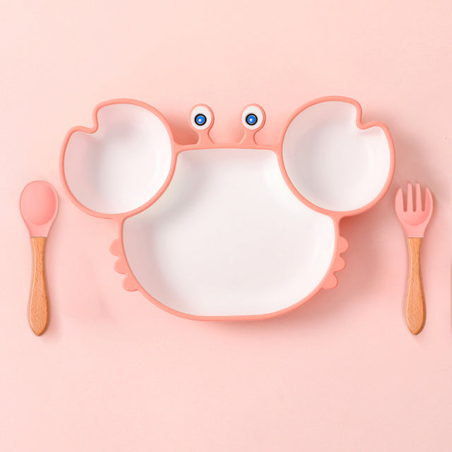 Cute Crab & Hippo Food Plates for Babies and Kids-Mama Toddler-Pink Crab 3 Pcs-Mama Toddler