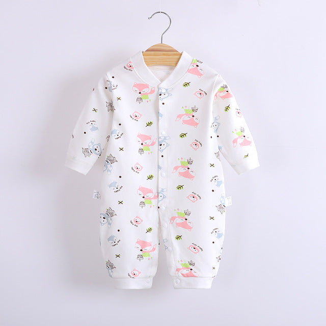 Cute Designs Cotton Baby Long Sleeve Jumpsuit-Mama Toddler-Cute Fox 1-3 Months-Mama Toddler