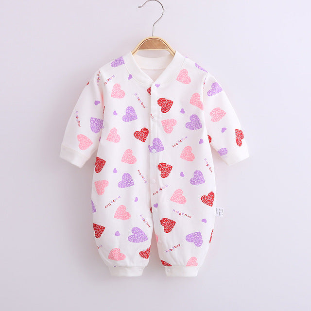 Cute Designs Cotton Baby Long Sleeve Jumpsuit-Mama Toddler-Hearts-3 Months-Mama Toddler