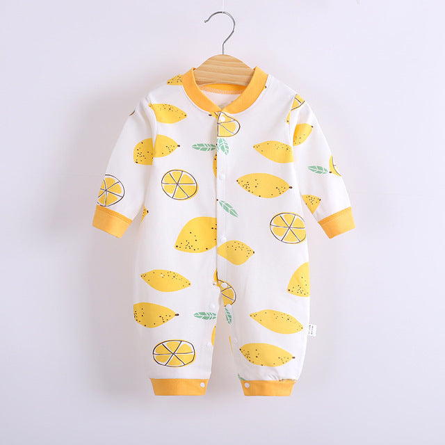 Cute Designs Cotton Baby Long Sleeve Jumpsuit-Mama Toddler-Lemon-3 Months-Mama Toddler