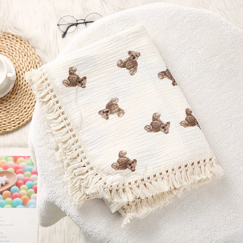 Cute Muslin Cotton Baby Summer Comforter-MamaToddler-Teddy Bear-80X65 cm-Mama Toddler