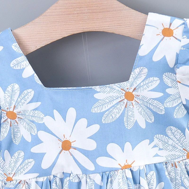 Daisy Bowknot Back Dress For Girls-MamaToddler-Blue-9-12 Months-Mama Toddler