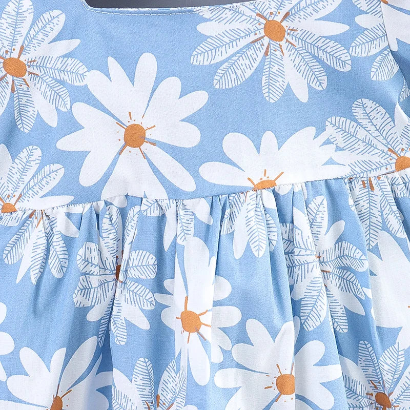 Daisy Bowknot Back Dress For Girls-MamaToddler-Blue-9-12 Months-Mama Toddler