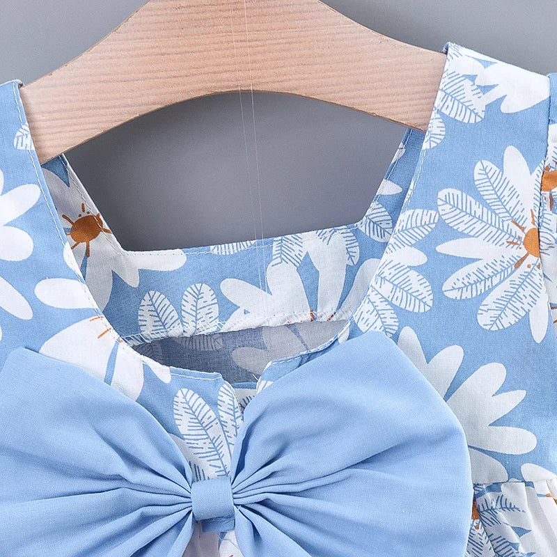 Daisy Bowknot Back Dress For Girls-MamaToddler-Blue-9-12 Months-Mama Toddler