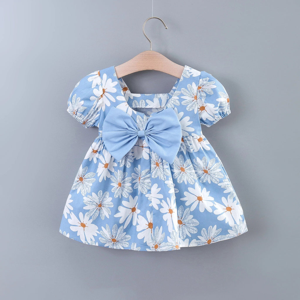 Daisy Bowknot Back Dress For Girls-MamaToddler-Blue-9-12 Months-Mama Toddler