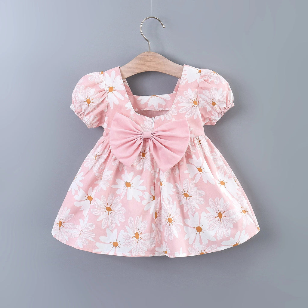 Daisy Bowknot Back Dress For Girls-MamaToddler-Blue-9-12 Months-Mama Toddler