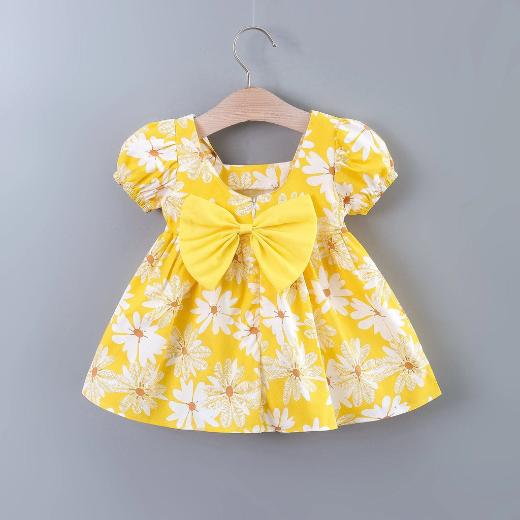 Daisy Bowknot Back Dress For Girls-MamaToddler-Blue-9-12 Months-Mama Toddler