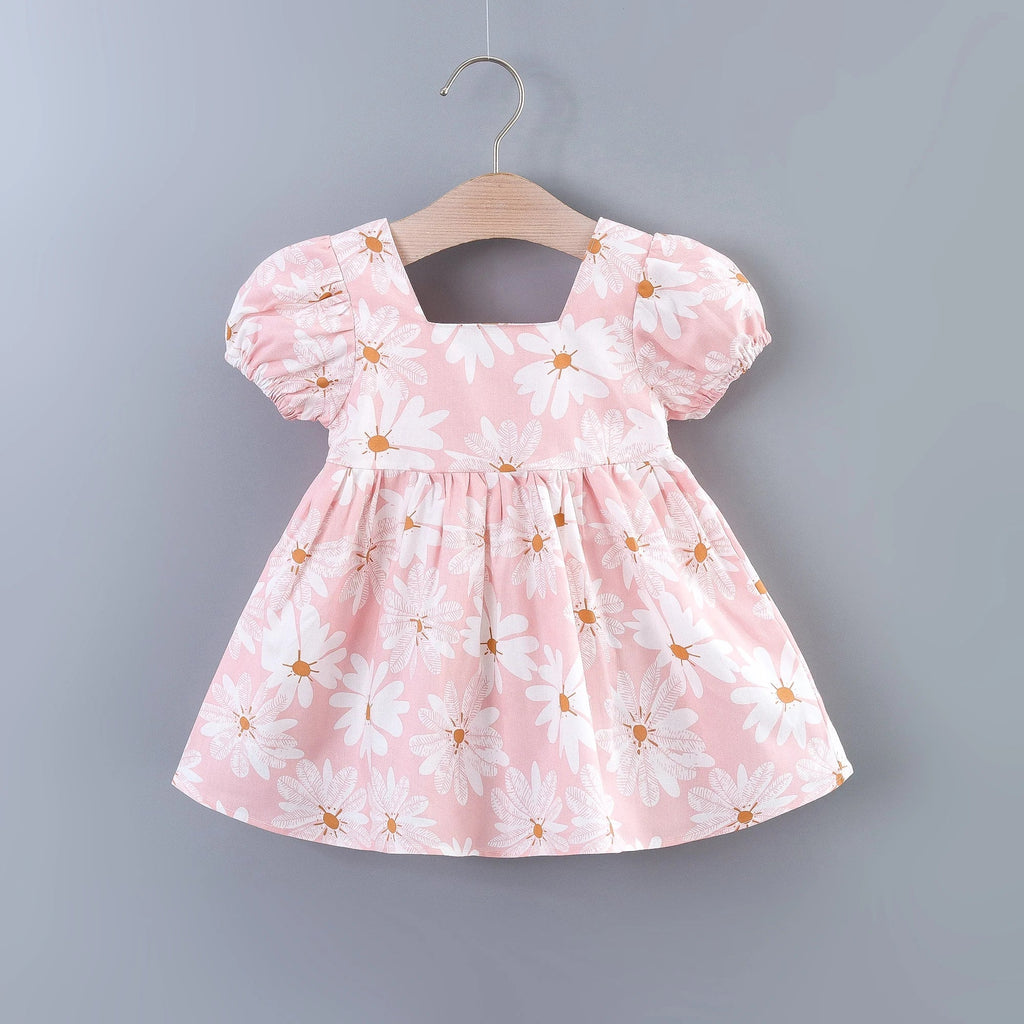 Daisy Bowknot Back Dress For Girls-MamaToddler-Pink-9-12 Months-Mama Toddler