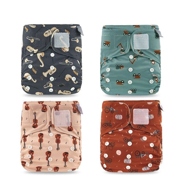 ECO-friendly 4 Pair Reusable & Washable Cloth Diaper-MamaToddler-Harmonica & Trucks Multi-color-Mama Toddler