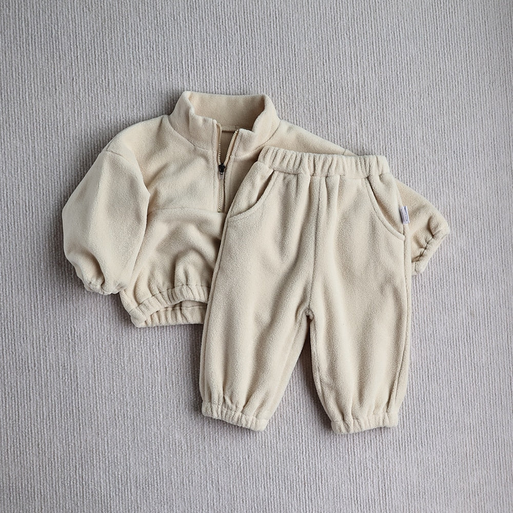 Fleece Sweatshirts and Sweatpants Set For Toddlers-MamaToddler-Beige-6-9 Months-Mama Toddler