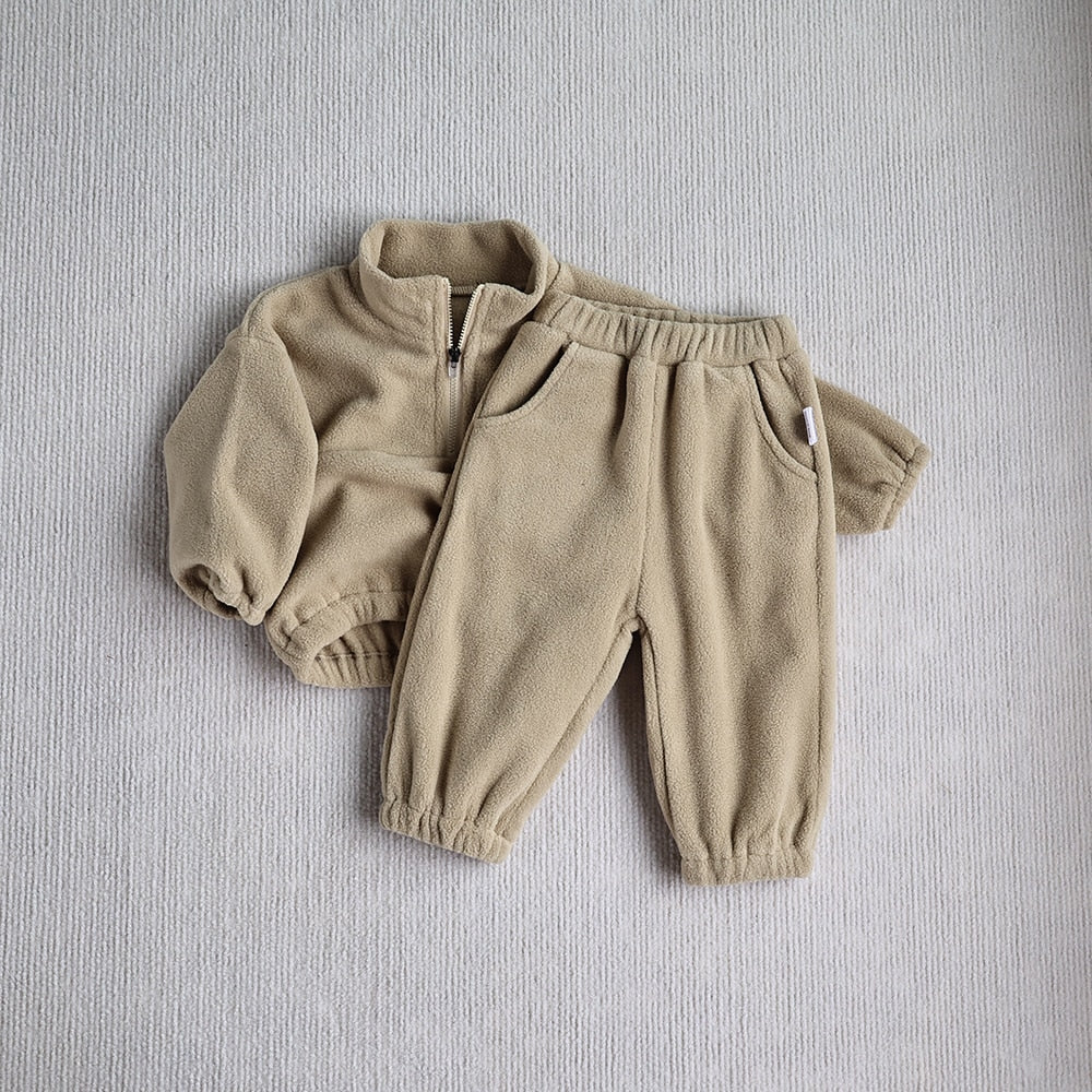 Fleece Sweatshirts and Sweatpants Set For Toddlers-MamaToddler-Khaki-6-9 Months-Mama Toddler