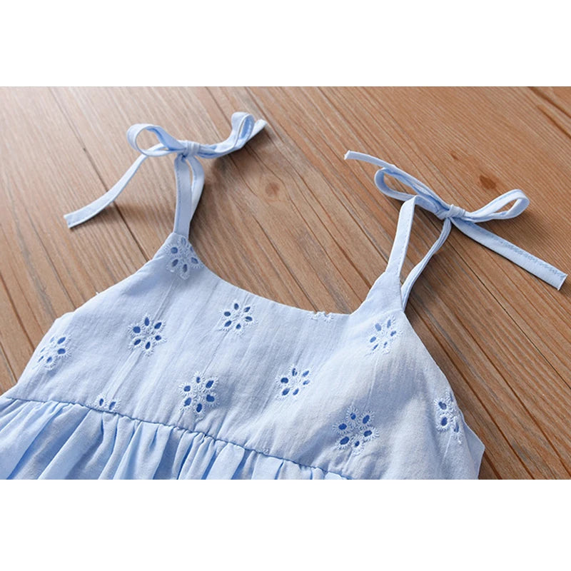 Floral Stars Lace Summer Skirt Dress For Girls-MamaToddler-Sky Blue-For 2 Years Old-Mama Toddler