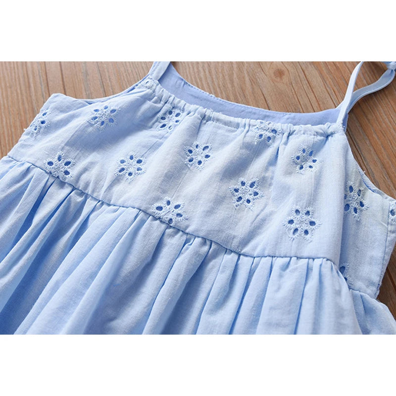 Floral Stars Lace Summer Skirt Dress For Girls-MamaToddler-Sky Blue-For 2 Years Old-Mama Toddler