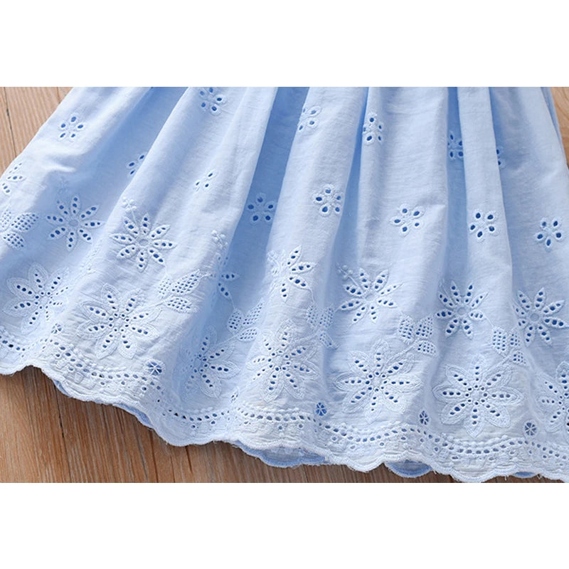 Floral Stars Lace Summer Skirt Dress For Girls-MamaToddler-Sky Blue-For 2 Years Old-Mama Toddler