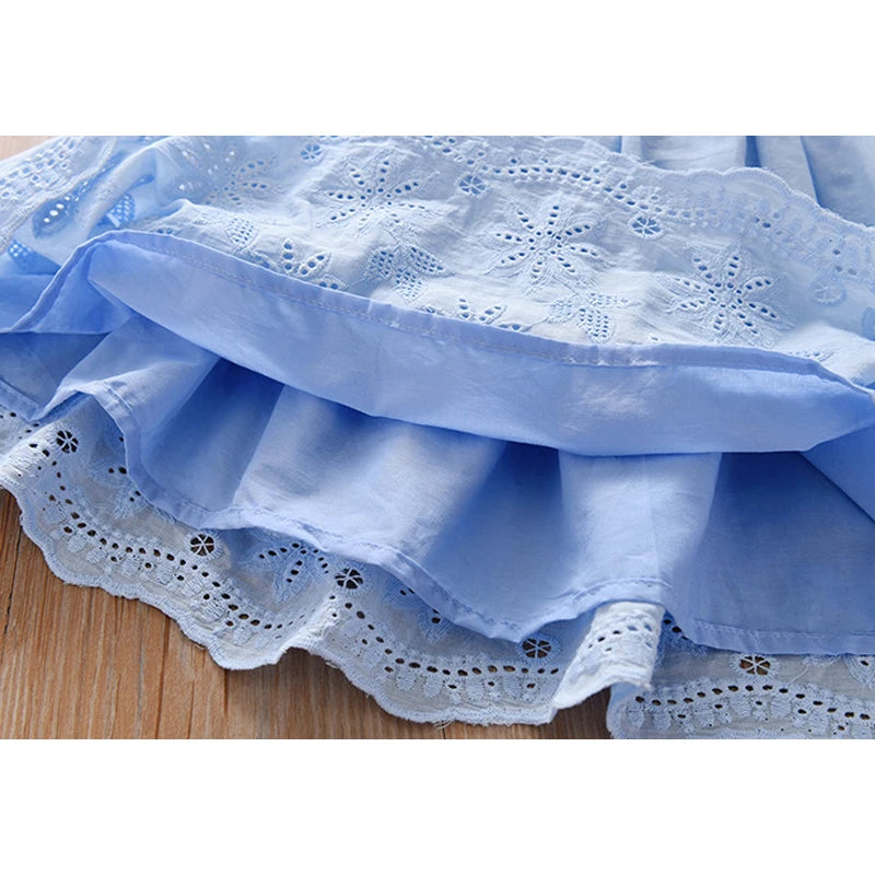 Floral Stars Lace Summer Skirt Dress For Girls-MamaToddler-Sky Blue-For 2 Years Old-Mama Toddler