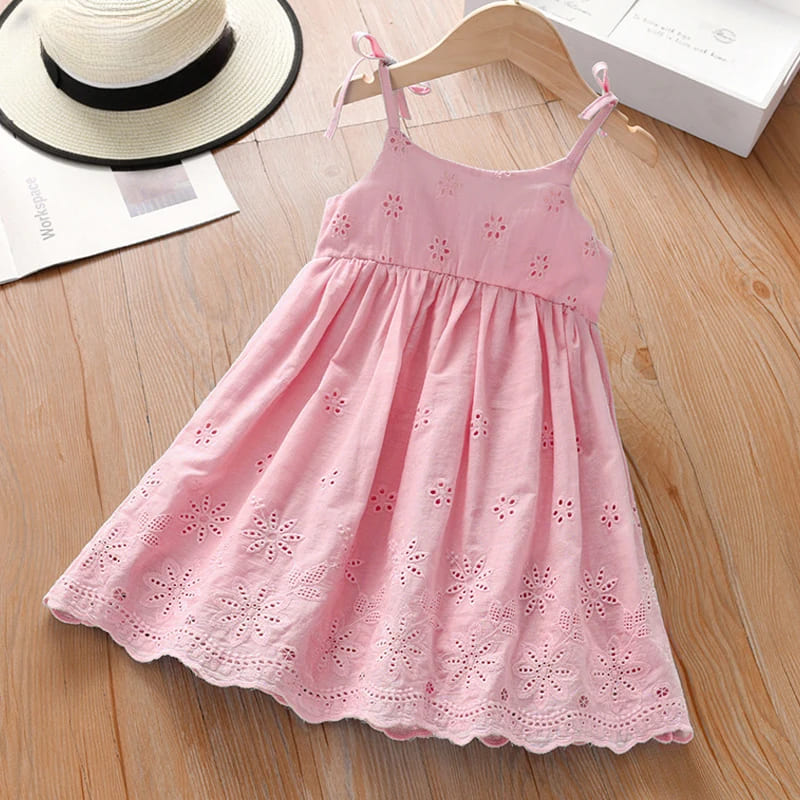 Floral Stars Lace Summer Skirt Dress For Girls-MamaToddler-Pink-For 2 Years Old-Mama Toddler