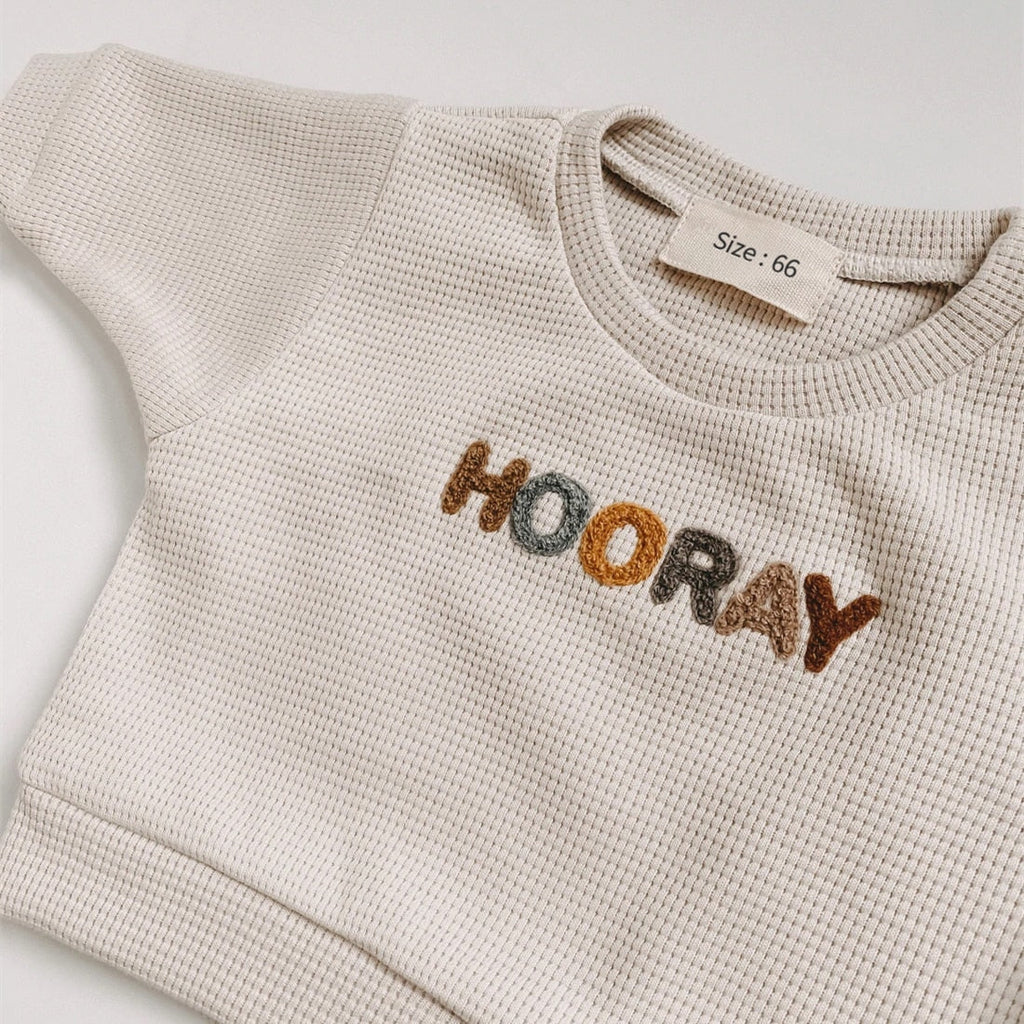 Happy Hooray Kids Sweatshirt and Pants-MamaToddler-Cream - Hooray-3-6 Months-Mama Toddler