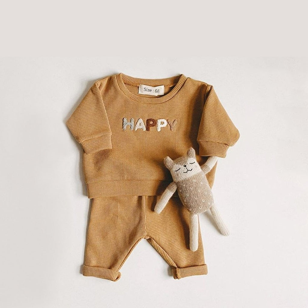 Happy Hooray Kids Sweatshirt and Pants-MamaToddler-Brown - Happy-3-6 Months-Mama Toddler