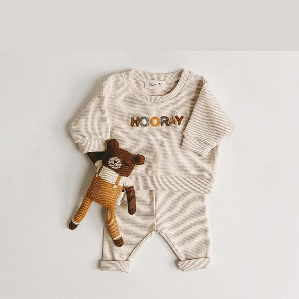 Happy Hooray Kids Sweatshirt and Pants-MamaToddler-Cream - Hooray-3-6 Months-Mama Toddler