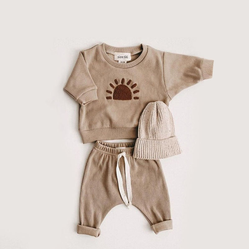 Happy Hooray Kids Sweatshirt and Pants-MamaToddler-Taupe - Sun-3-6 Months-Mama Toddler