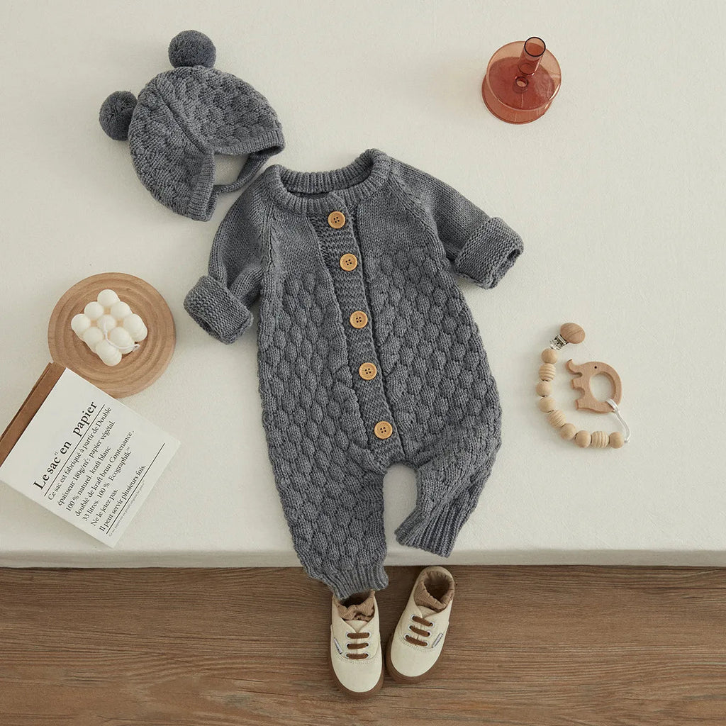 Infant Knitted Jumpsuit with Bear Hat-MamaToddler-Green-3 Months-Mama Toddler