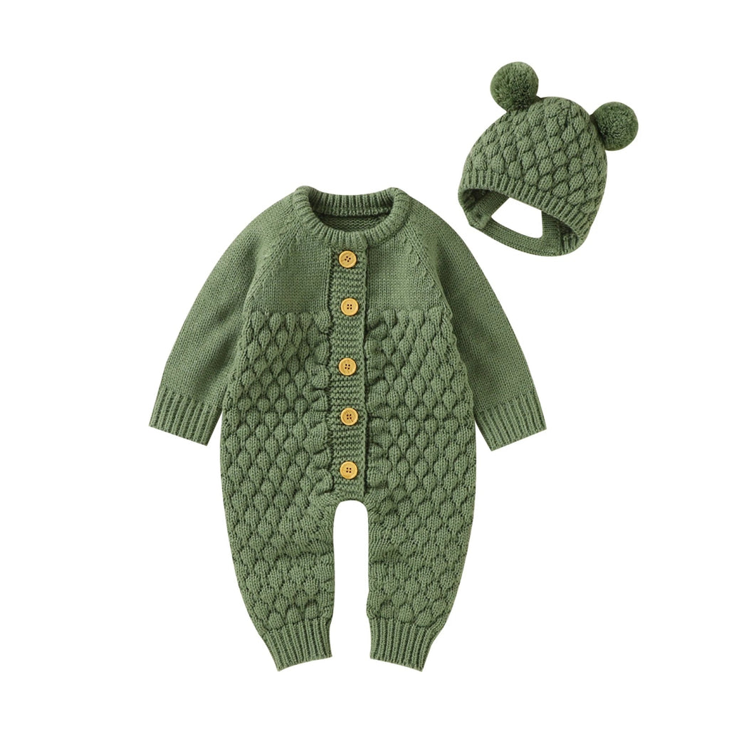 Infant Knitted Jumpsuit with Bear Hat-MamaToddler-Green-3 Months-Mama Toddler