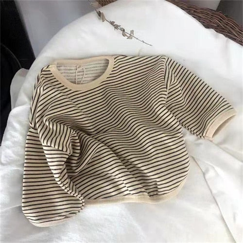 Long Sleeves Cotton Striped Kids Sweater-MamaToddler-White-12M-Mama Toddler