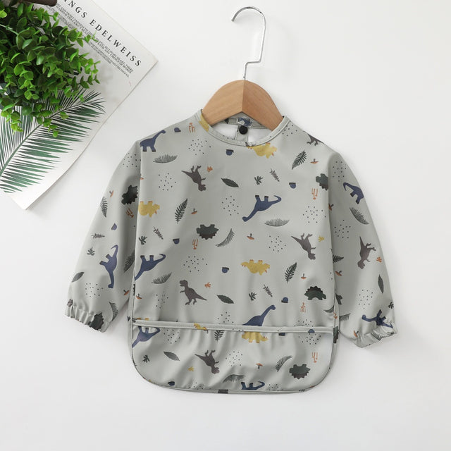 Long Sleeves Waterproof Baby Bibs with Bottom Pocket-Mama Toddler-Dinosaur 2-Small - For 6-12 Months-Mama Toddler