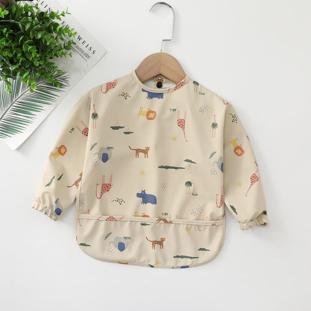 Long Sleeves Waterproof Baby Bibs with Bottom Pocket-Mama Toddler-Forest Animals 1-Small - For 6-12 Months-Mama Toddler