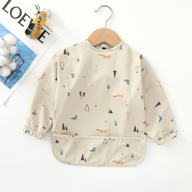 Long Sleeves Waterproof Baby Bibs with Bottom Pocket-Mama Toddler-Forest Animals 2-Small - For 6-12 Months-Mama Toddler