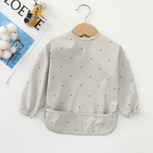 Long Sleeves Waterproof Baby Bibs with Bottom Pocket-Mama Toddler-Polka Dotted-Small - For 6-12 Months-Mama Toddler