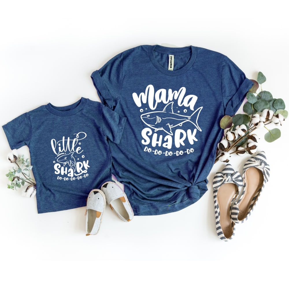 Moms - Mama Shark T-Shirt-T-Shirt-Printify-Heather True Royal-XS-Mama Toddler