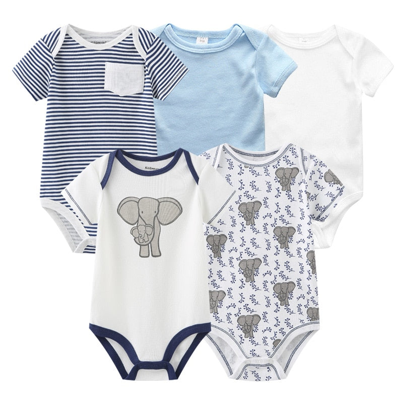 New Born Cartoon Printed Romper - Set of 5-MamaToddler-Blue Set 7-3M-Mama Toddler