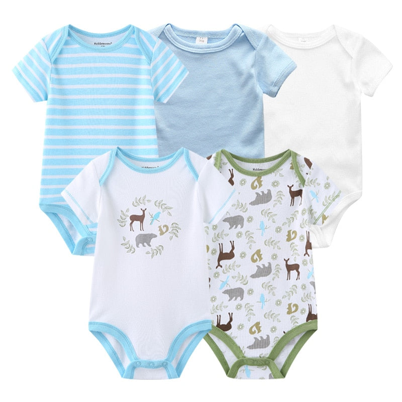 New Born Cartoon Printed Romper - Set of 5-MamaToddler-Blue Set 8-3M-Mama Toddler